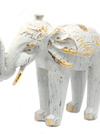 Elefant alb sculptat manual din lemn, 8x27x24 cm