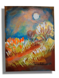 Tablou Casuta in noapte 18x24 cm