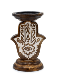 Suport pentru lumanare din Lemn de Mango - Hamsa 18 cm